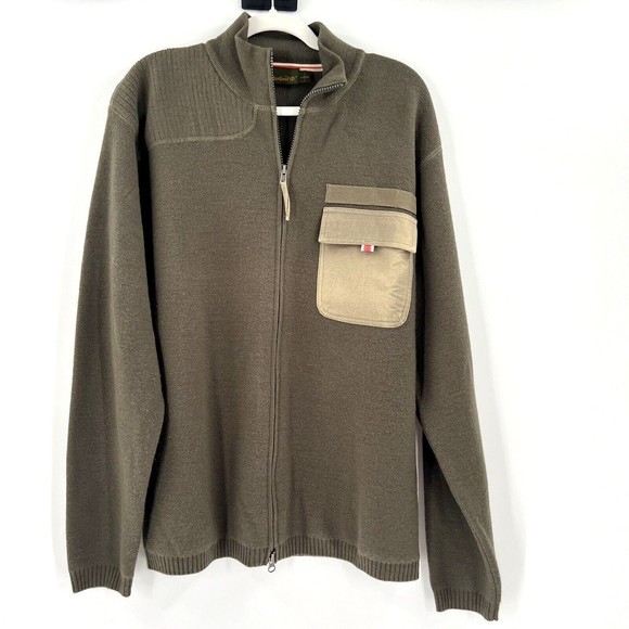 Timberland Wool Full Zip Jacket Sweater Green Size Large - Picture 3 of 8